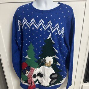 Christmas Men's Ugly Sweater Snowman with Beer Sze XXL Blue Holiday